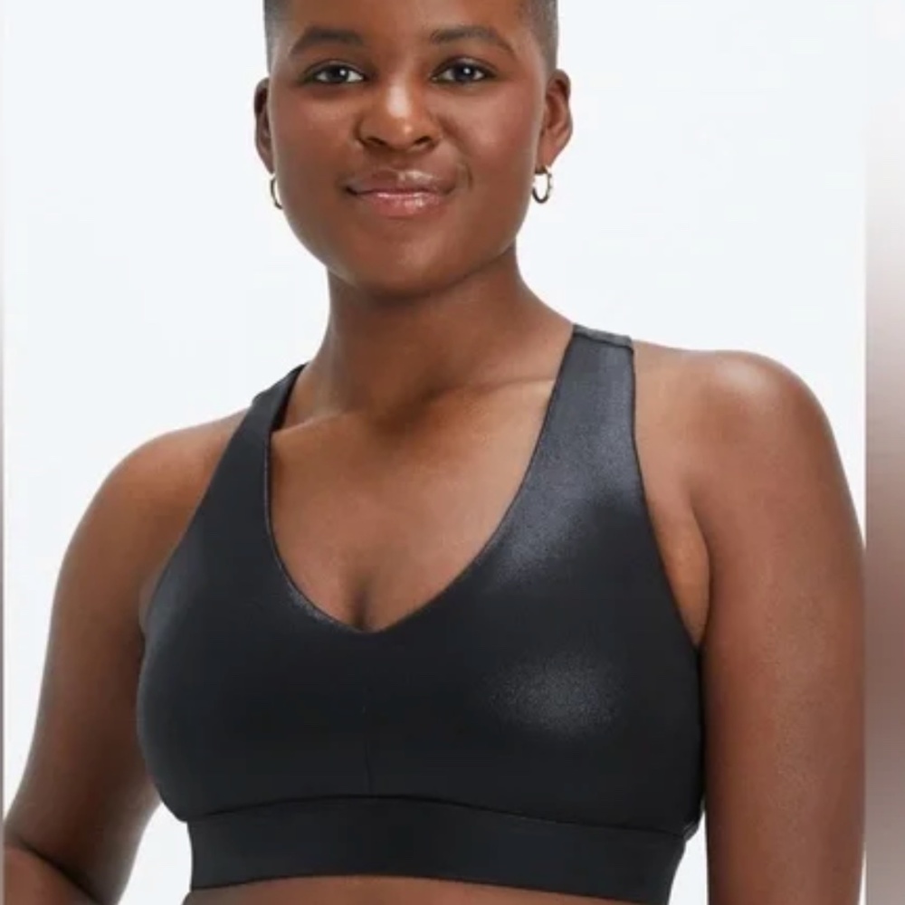 FABLETICS On-The-Go Midi Medium Impact Sports Bra Black Fog Foil Size L